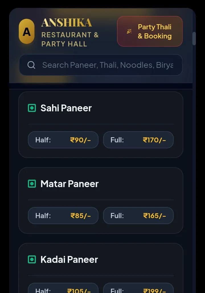 Aryan menu