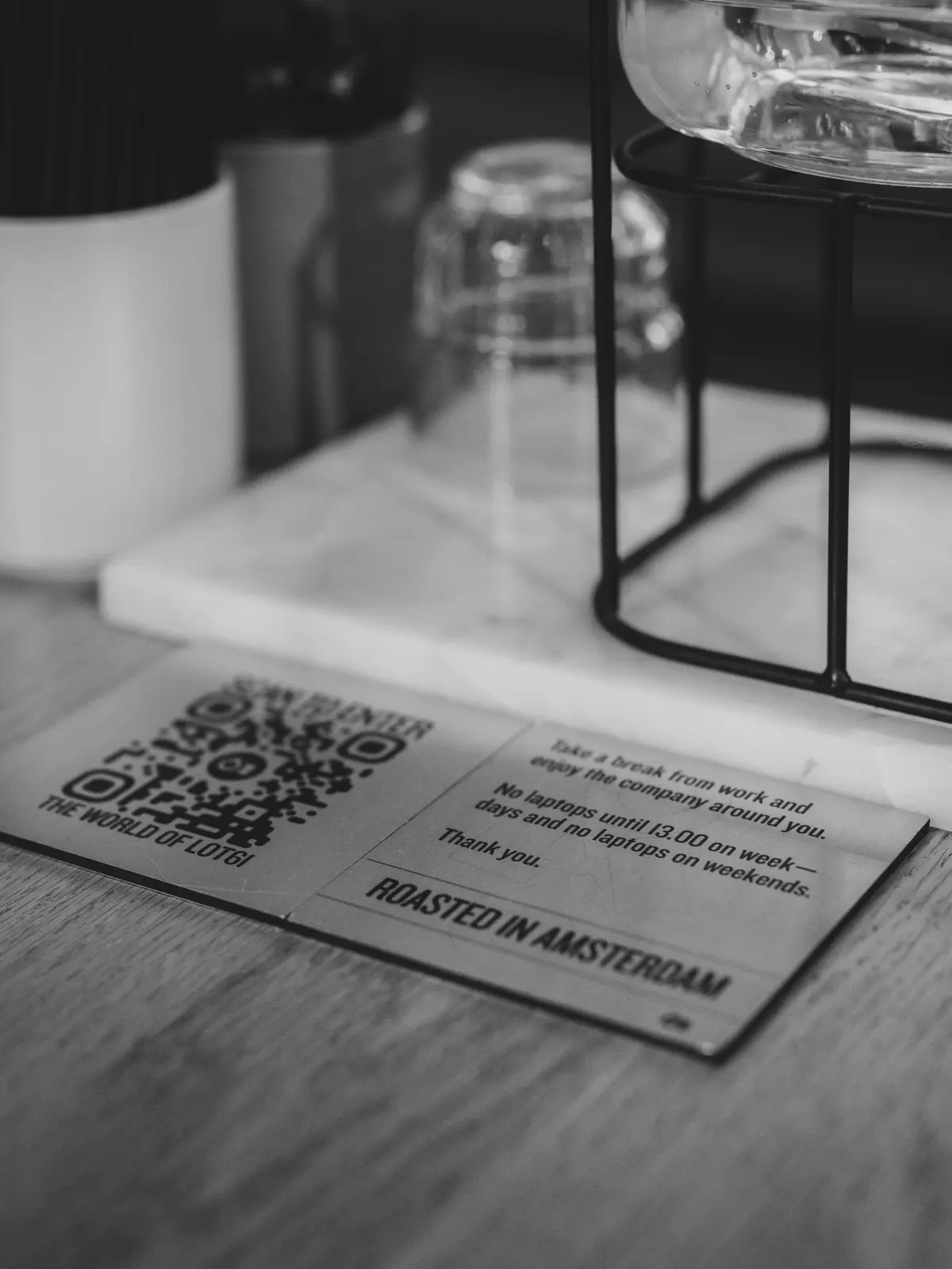 QR code sign on a cafe table